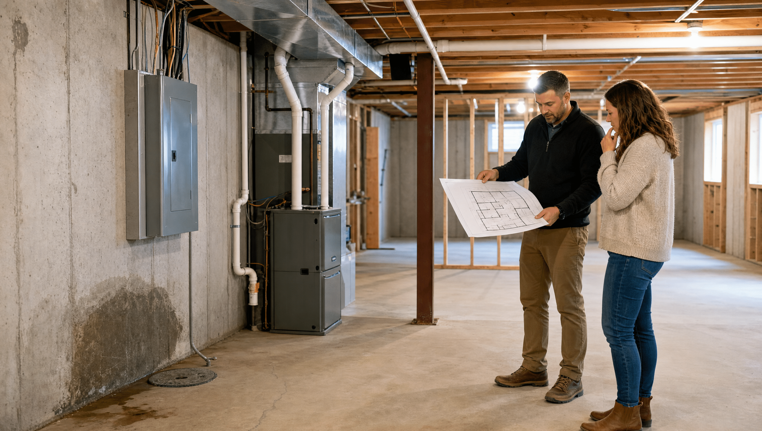 Basement Finishing Planning: Coordinating Moisture, Mechanical Access, and Room Layout Basement Finishing Planning: Coordinating Moisture, Mechanical Access, and Room Layout